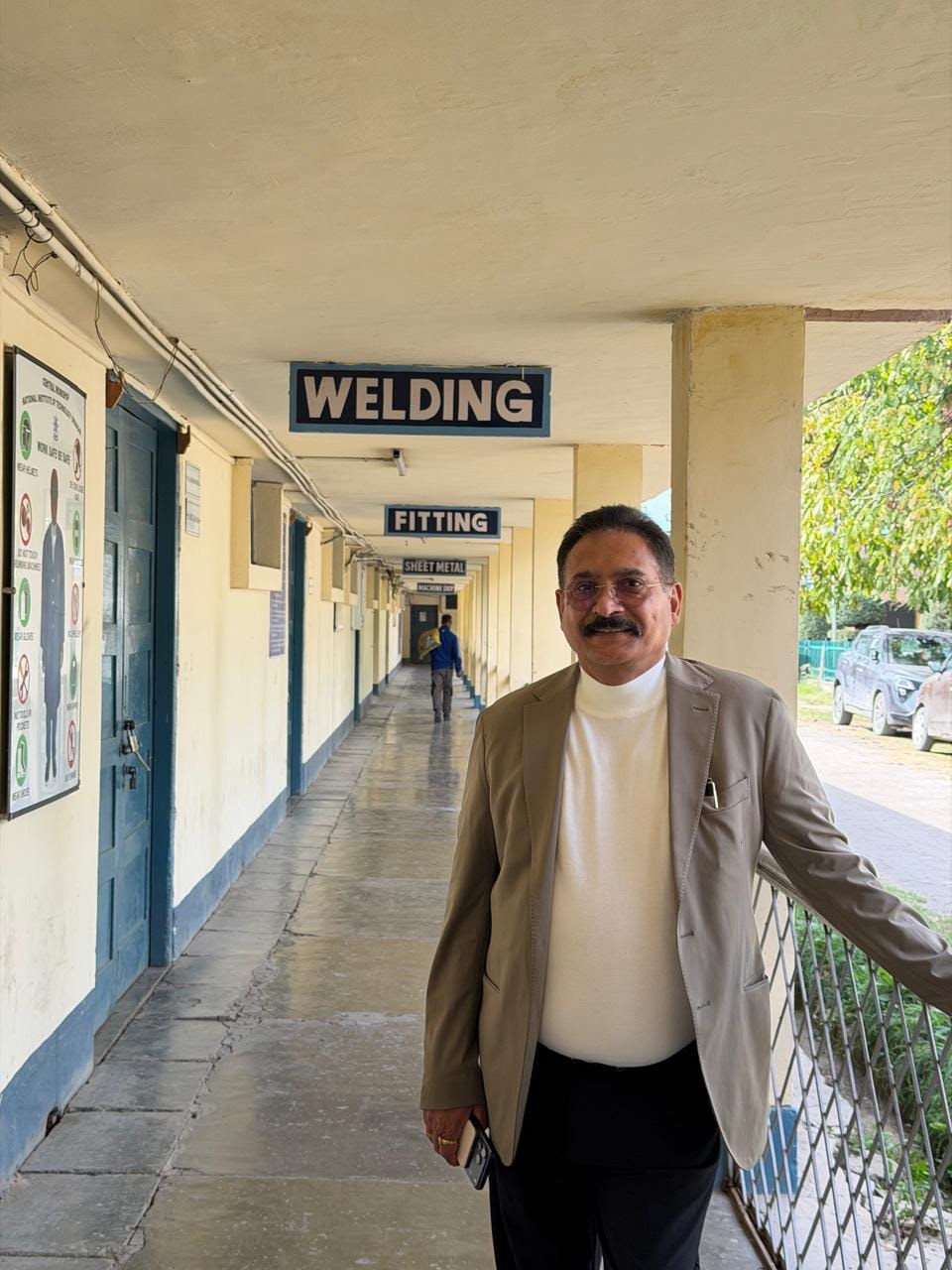 Sundeep Saksena at the Welding and Fitting department corridor at NIT Srinagar